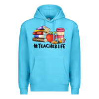 Ocean Blue teacher life with books  pen and coffee Premium Hoodie - Artiststas
