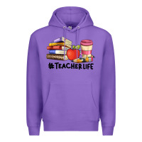 Purple teacher life with books  pen and coffee Premium Hoodie - Artiststas