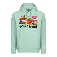 Seafoam teacher life with books  pen and coffee Premium Hoodie - Artiststas