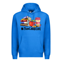True Royal teacher life with books  pen and coffee Premium Hoodie - Artiststas