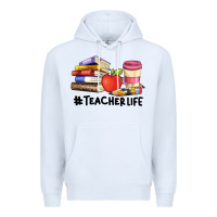 White teacher life with books  pen and coffee Premium Hoodie - Artiststas
