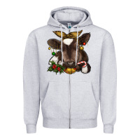 Heather Grey christmas baby cow Zipper Hoodie - RanaPortraitStore