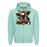 Seafoam christmas baby cow Zipper Hoodie - RanaPortraitStore