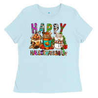 Baby Blue Happy hallothankmas coffee cups Ladies Tee - FaDigitalArtStudio