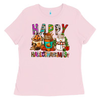 Bubblegum Pink Happy hallothankmas coffee cups Ladies Tee - FaDigitalArtStudio