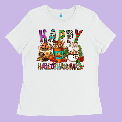Happy Hallothankmas Coffee Cups Ladies Tee Designed By Fadigitalartstudio