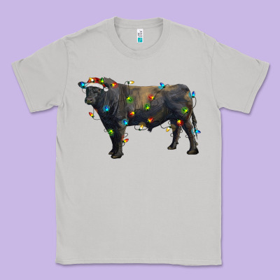 Christmas Black Angus Bull With Christmas Lights Classic Tee Designed By Ranaportraitstore