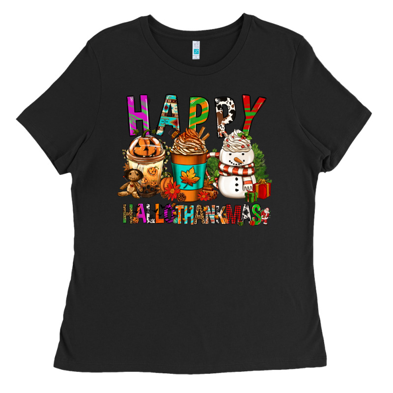 Happy Hallothankmas Coffee Cups Ladies Tee by FaDigitalArtStudio | Teevron