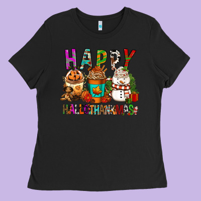 Happy Hallothankmas Coffee Cups Ladies Tee Designed By Fadigitalartstudio