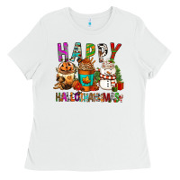 White Happy hallothankmas coffee cups Ladies Tee - FaDigitalArtStudio