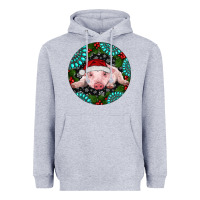 Heather Grey Baby Pig Christmas Heavyweight Hoodie - RanaPortraitStore