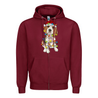 Burgundy christmas beagle Zipper Hoodie - RanaPortraitStore