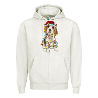 Oatmeal Heather christmas beagle Zipper Hoodie - RanaPortraitStore