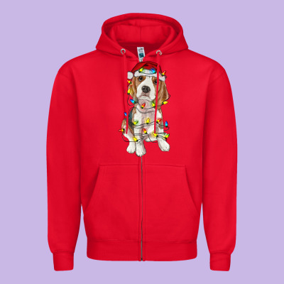 Christmas Beagle Zipper Hoodie Designed By Ranaportraitstore