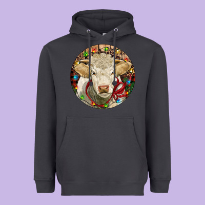 Charolais Heifer Christmas Heavyweight Hoodie Designed By Ranaportraitstore