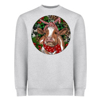 Heather Grey Brown Cow Christmas Heavyweight Sweatshirt - RanaPortraitStore