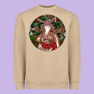 Brown Cow Christmas Heavyweight Sweatshirt Designed By Ranaportraitstore