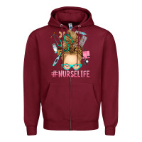 Burgundy blonde messy bun nurse life Zipper Hoodie - RanaPortraitStore