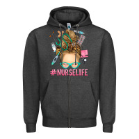 Charcoal Heather blonde messy bun nurse life Zipper Hoodie - RanaPortraitStore