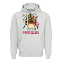 Dove Grey blonde messy bun nurse life Zipper Hoodie - RanaPortraitStore