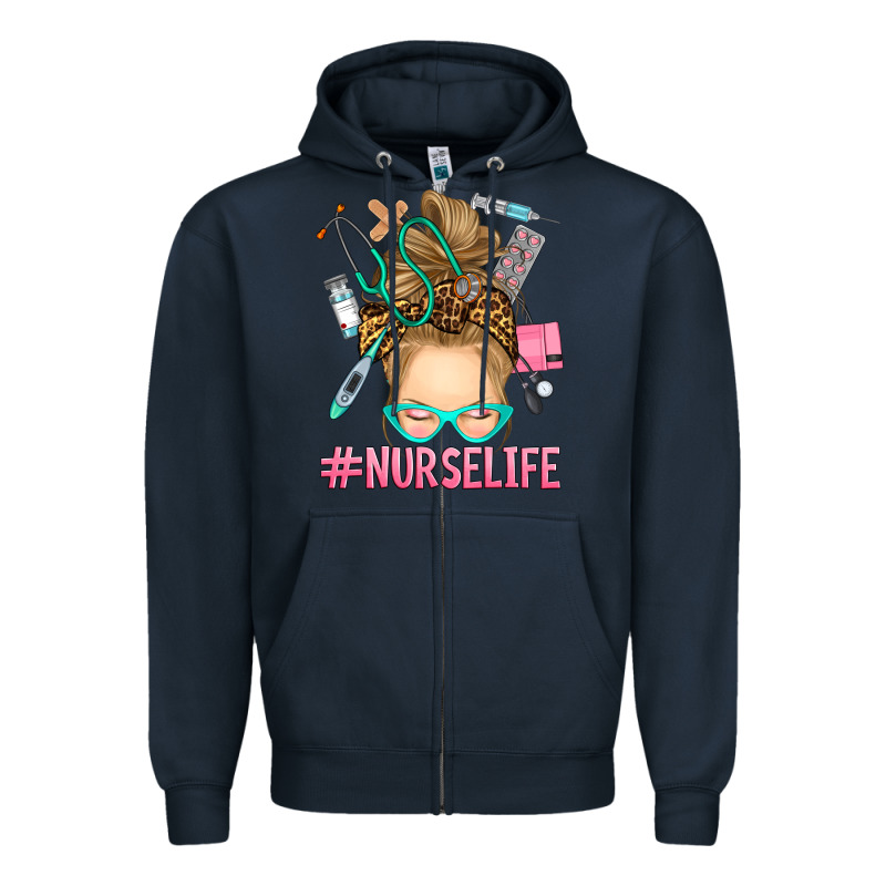 Blonde Messy Bun Nurse Life Zipper Hoodie by RanaPortraitStore | Teevron