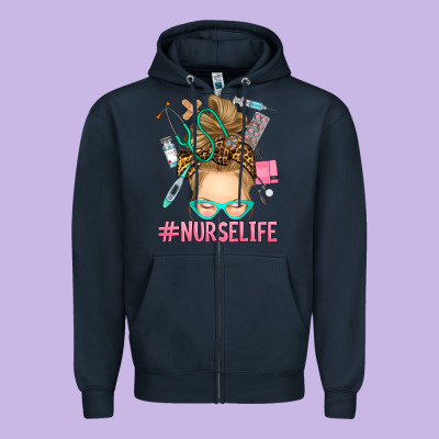 Blonde Messy Bun Nurse Life Zipper Hoodie Designed By Ranaportraitstore