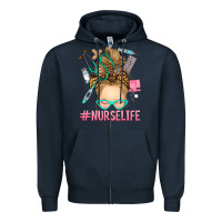 Navy blonde messy bun nurse life Zipper Hoodie - RanaPortraitStore