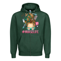 Sports Green blonde messy bun nurse life Zipper Hoodie - RanaPortraitStore