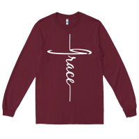 Burgundy grace   christian faith cross script baptism gift Long Sleeve Tee - DesigneFamous