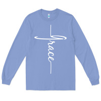 Colony Blue grace   christian faith cross script baptism gift Long Sleeve Tee - DesigneFamous