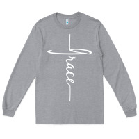 Heather Grey grace   christian faith cross script baptism gift Long Sleeve Tee - DesigneFamous