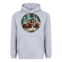 Heather Grey Barn Christmas Heavyweight Hoodie - RanaPortraitStore