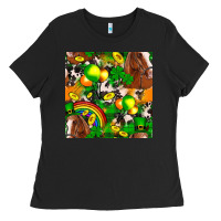 Black St. Patrick's Day Horse With Balloons Ladies Tee - FaDigitalArtStudio