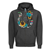 Charcoal Heather western stay wild horsesho Zipper Hoodie - RanaPortraitStore