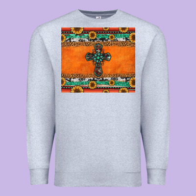 Sunflowers Cross Aztec Pattern Premium Sweatshirt Designed By Jasminsmagicworld