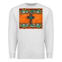 Oatmeal Heather sunflowers cross aztec pattern Premium Sweatshirt - Jasminsmagicworld