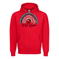 Red first grade rainbow Zipper Hoodie - RanaPortraitStore