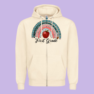 First Grade Rainbow Zipper Hoodie Designed By Ranaportraitstore
