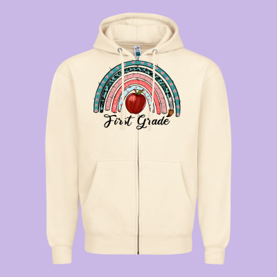 First Grade Rainbow Zipper Hoodie Designed By Ranaportraitstore