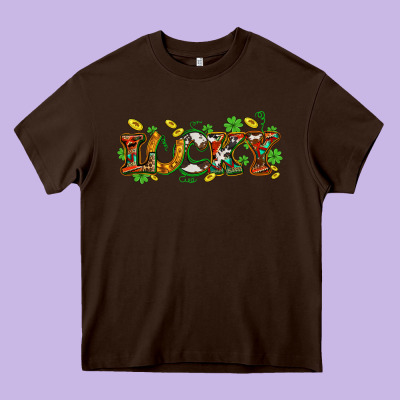 St. Patrick's Western Lucky And Shamrocks Heavy Core Tee Designed By Oliviacreatesart