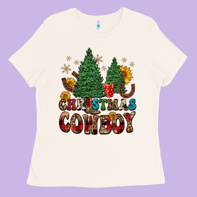 Christmas Cowboy Ladies Tee Designed By Fadigitalartstudio
