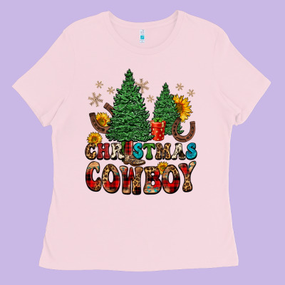 Christmas Cowboy Ladies Tee Designed By Fadigitalartstudio