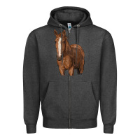 Charcoal Heather brown horse Zipper Hoodie - RanaPortraitStore