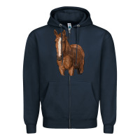 Navy brown horse Zipper Hoodie - RanaPortraitStore