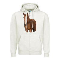 Oatmeal Heather brown horse Zipper Hoodie - RanaPortraitStore