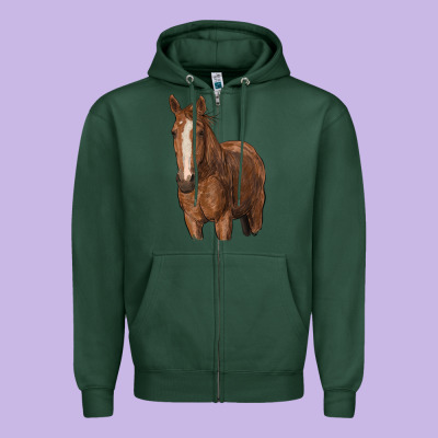 Brown Horse Zipper Hoodie Designed By Ranaportraitstore
