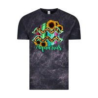 Cloud Black Aquarius Zodiac Sign Sunflower Leopard Serape Vintage Tee - RanaPortraitStore