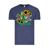 Vintage Denim Aquarius Zodiac Sign Sunflower Leopard Serape Vintage Tee - RanaPortraitStore