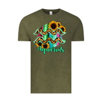 Vintage Olive Aquarius Zodiac Sign Sunflower Leopard Serape Vintage Tee - RanaPortraitStore