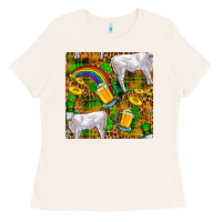 Bone St. Patricks Cow With Rainbow And Beer Seamless Ladies Tee - FaDigitalArtStudio